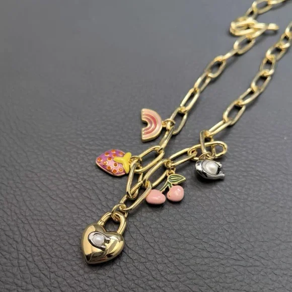COACH Gold Charm Necklace with Heart and Cherry Accents - Picture 8 of 9